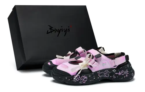 FILA FUSION Conch 811 Manufacturing, Floral World Pink, Special Shoe Box Beach Sandals Women's Pink Black