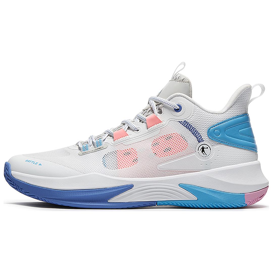 QIAODAN Slip Resistant Abrasion Resistant Low top Basketball Shoes Men’s White Blue