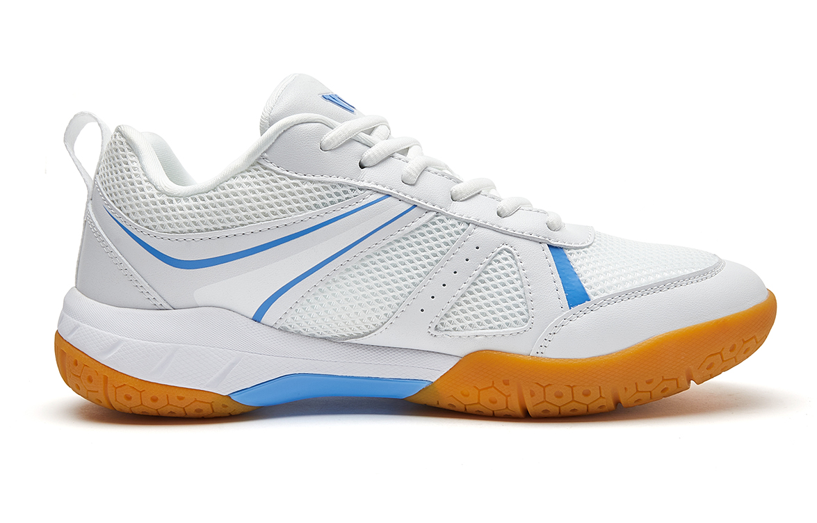 VOIT Cushioning Slip Resistant Breathable Support Rebound Low top Badminton Shoes Unisex White Blue