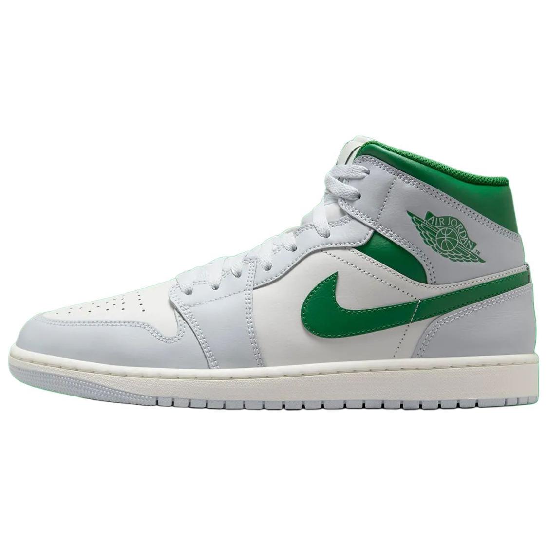 Мужские кроссовки Jordan Air Jordan 1 Mid Lucky Green (бело-зеленые)