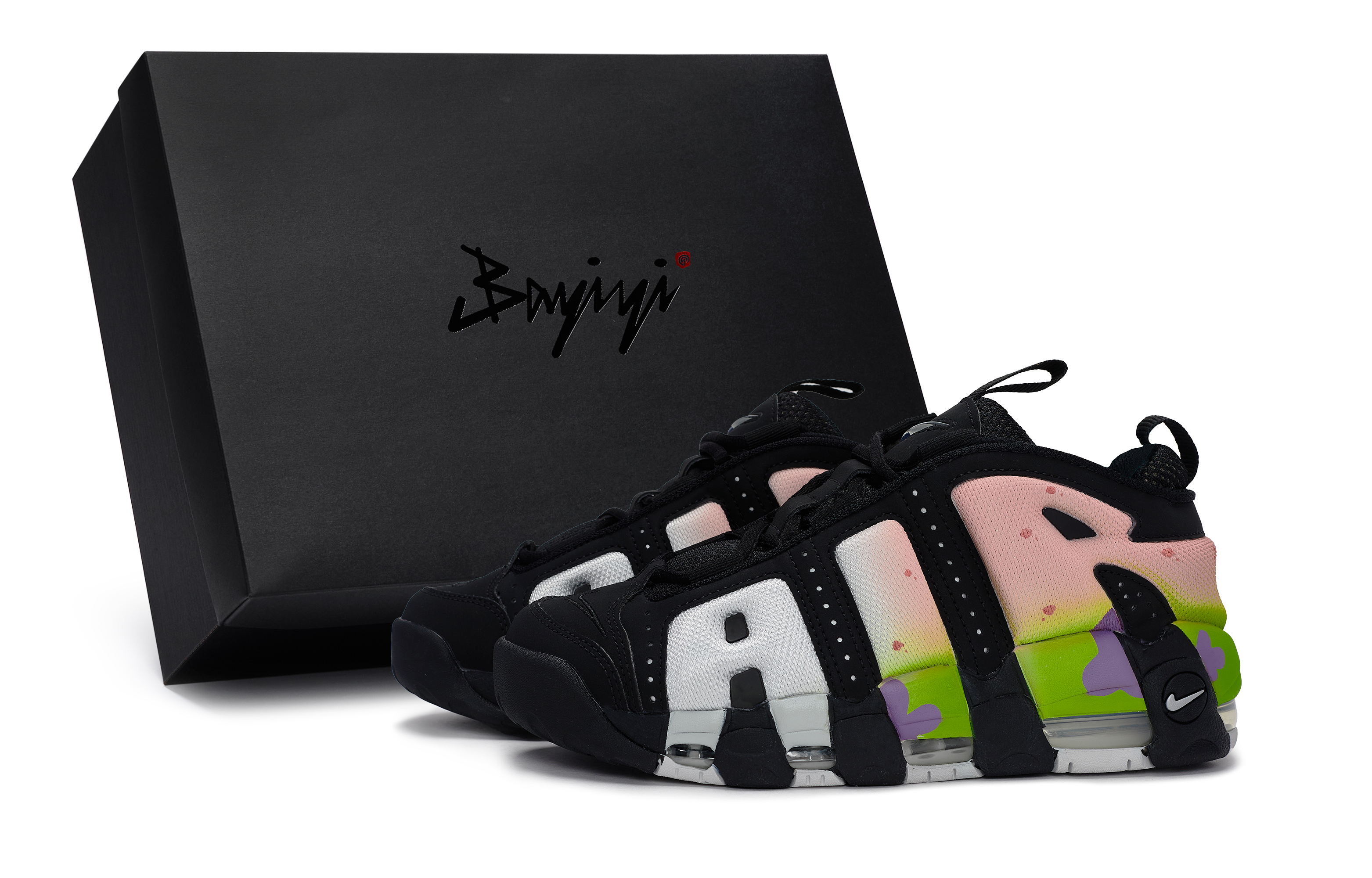 Nike Air More Uptempo Slip Resistant Abrasion Resistant Low top Basketball Shoes Unisex Black Pink Green