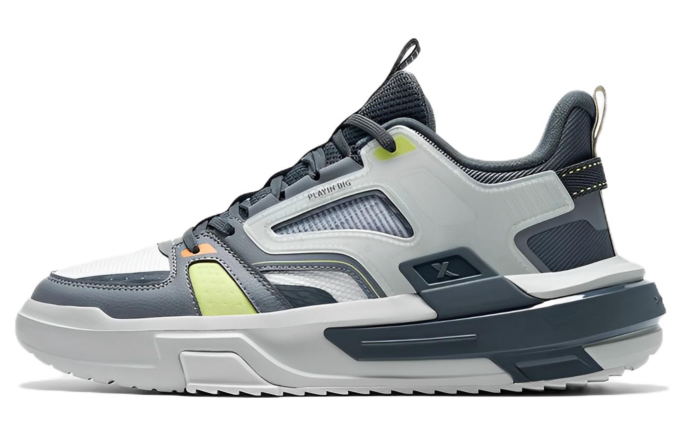 XTEP Takeover Cushioning Slip Resistant Abrasion Resistant Low top Performance Basketball Shoes Men’s Gray White