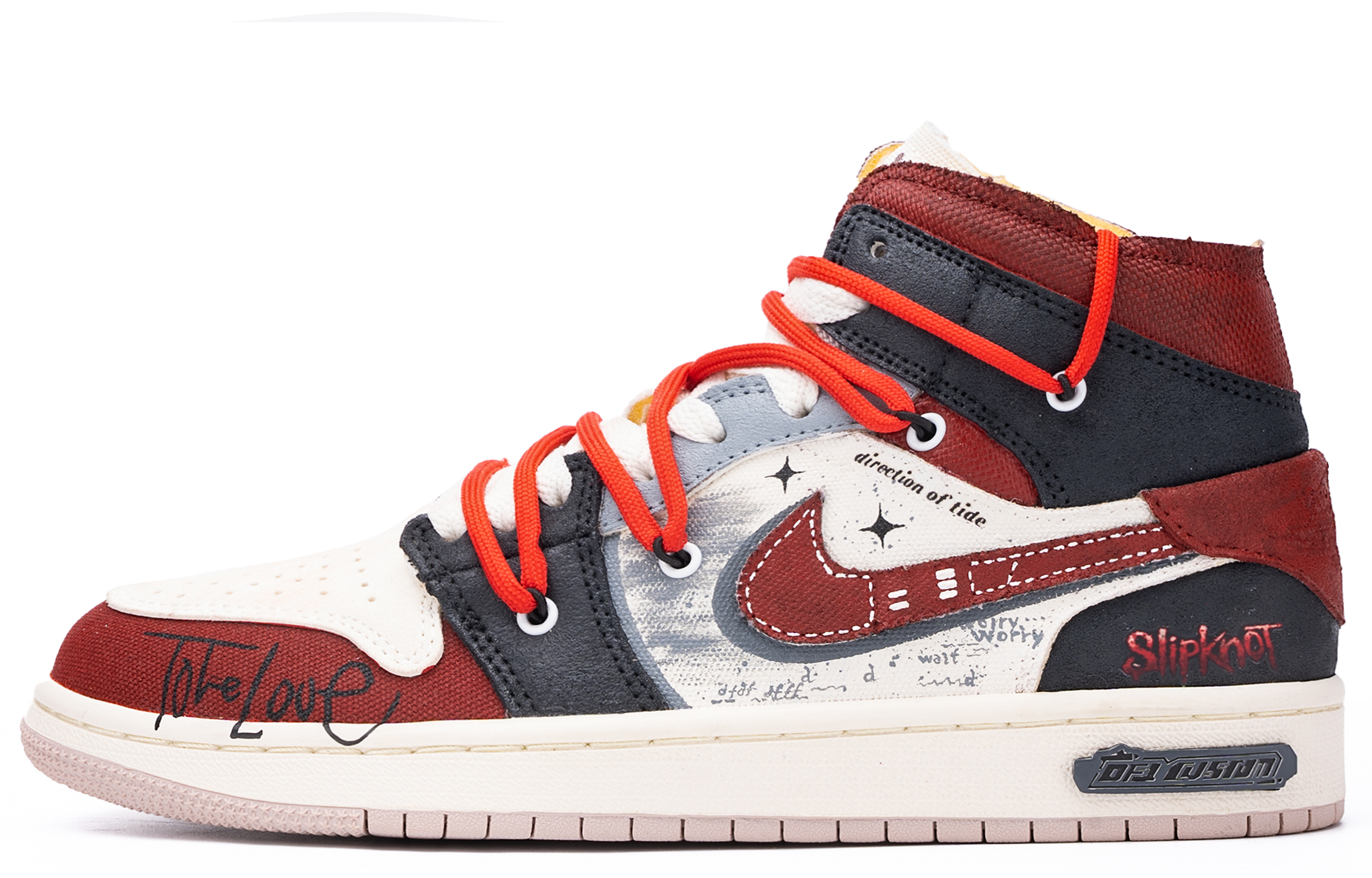 Jordan Air Jordan 1 ADCDAVINCI Custom, Adjustable Knot Mid top Vintage Basketball Shoes Women's Red Black
