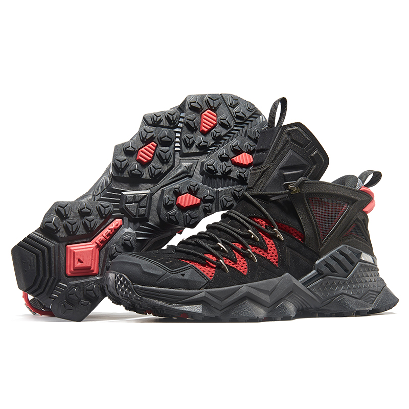 RAX Slip Resistant, Breathable, Lightweight Mid top Outdoor Shoes Men’s Black Red