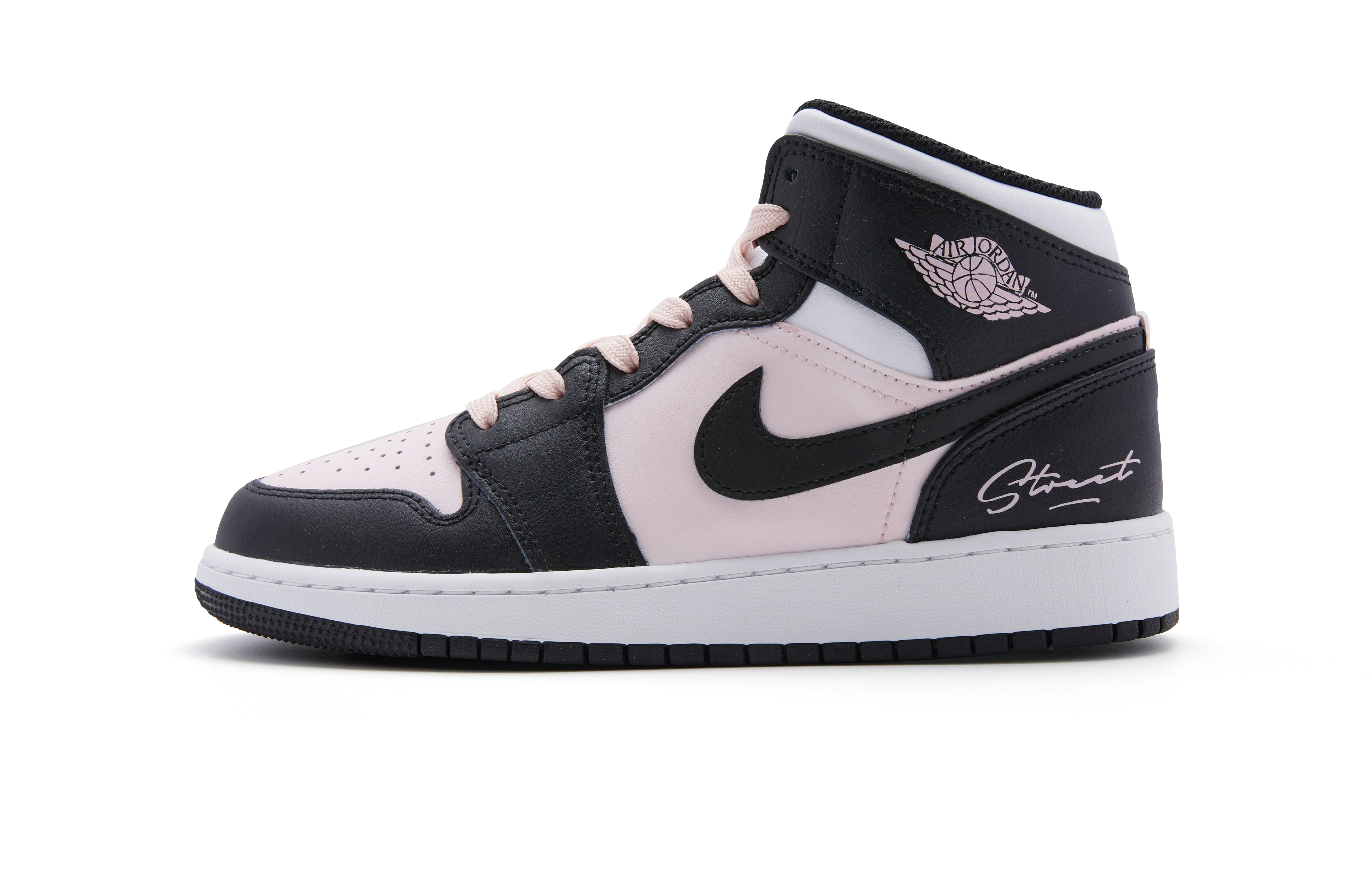 Jordan Air Jordan 1 Mid Leather Cushioning Slip Resistant High top Vintage Basketball Shoes Women’s Black Pink