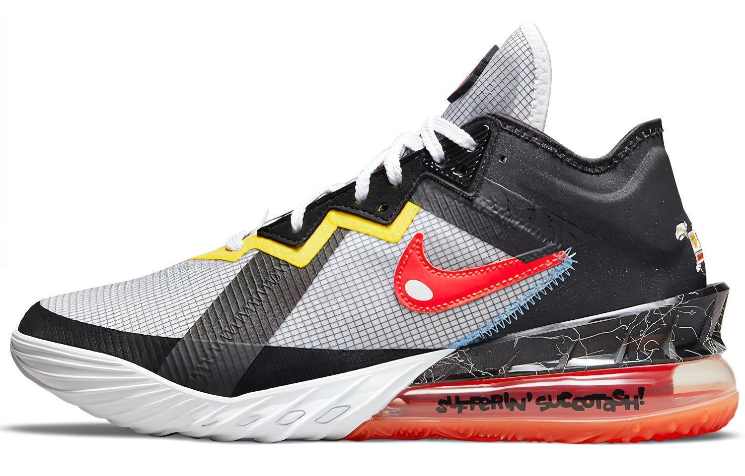 Space Jam x Nike Lebron 18 Low \"Sylvester x Tweety\" Round head comfort fabric synthetic leather TPU shock absorbing wrap support Low top Basketball shoes Men and women Black gray yellow