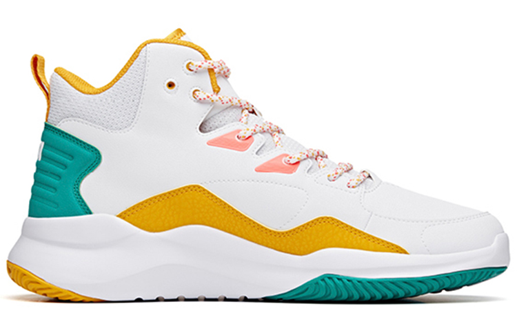Anta Basketball Collection Cushioning Slip Resistant Mid top Vintage Basketball Shoes Men’s White Yellow Green