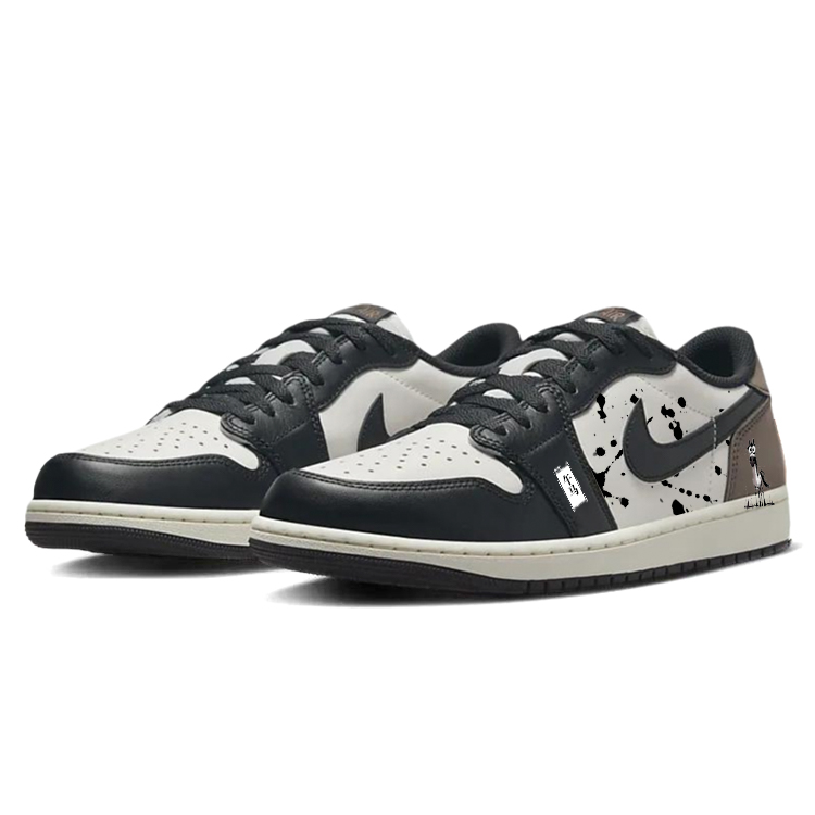 Jordan Air Jordan 1 Cushioning Slip Resistant Low top Vintage Basketball Shoes Men’s Black White Brown