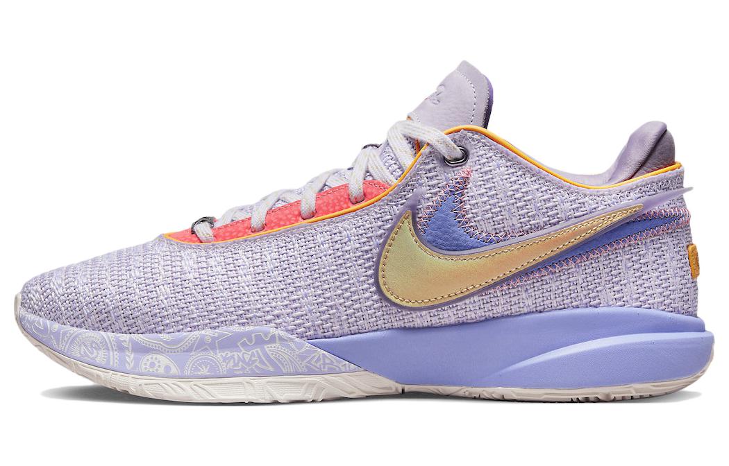 Nike LeBron 20 \"Violet Frost\" James 20, sporty and comfortable, shock-absorbing, non-slip, wear-resistant, low-cut, practical basketball shoes, men's style, purple, foreign version