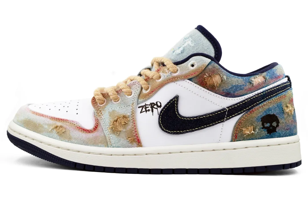 Nike Air Jordan 1 Washed Denim Abrasion Resistant Breathable Low top Vintage Basketball Shoes Men's
