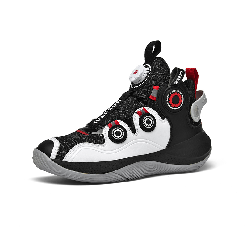 IVERSON Wear-resistant And Lightweight High-Top Kids’ Slip-on Basketball Shoes Unisex Glow In The Dark Black White Red