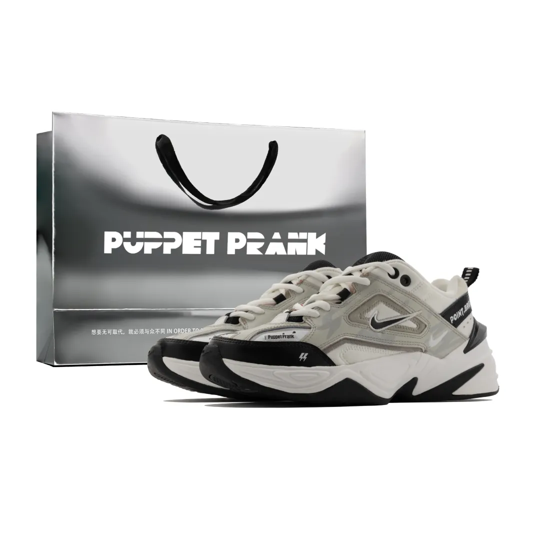 Nike M2K Tekno Slip Resistant Low top Chunky Sneakers Women's Black White Gray