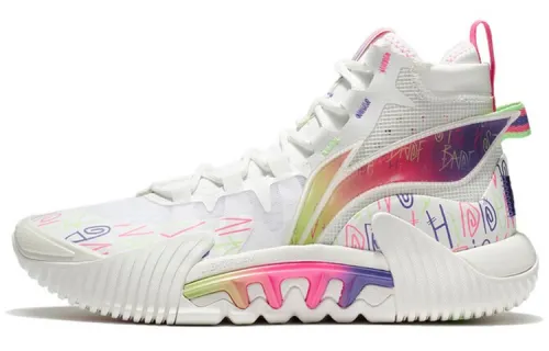 LiNing Li Ning Fanwu 2 Comfortable and versatile, shock-absorbing, non-slip, wear-resistant, wrapped support, high-top Light Foam basketball shoes, men's style, off-white
