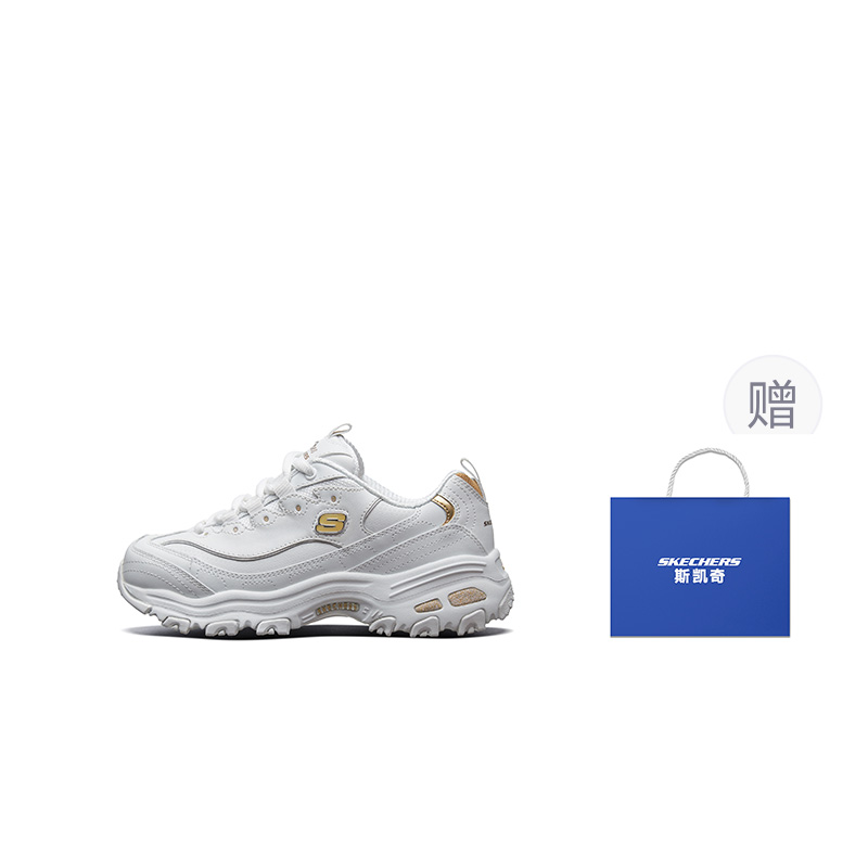 Женские кроссовки Skechers D'Lites 1.0 (бело-золотые) — фото 6