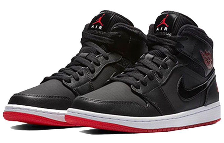 Мужские кроссовки Jordan Air Jordan 1 Mid (черно-красно-белый) — фото 3