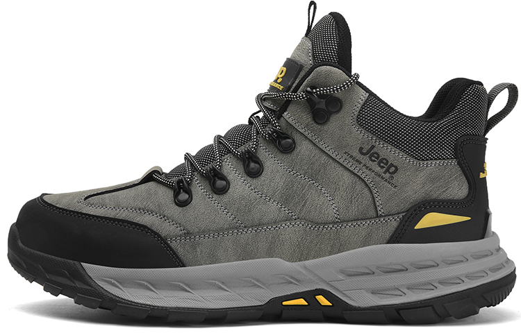 Jeep Mountaineering Collection Hiking Cushioning Abrasion Resistant Coverage Support Mid top Outdoor Shoes Men’s Gray