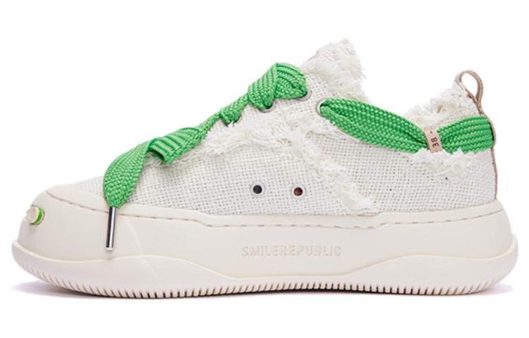 SMILEREPUBLIC Open Ended Smiling Collection Height Increasing Low top Canvas Shoes Unisex Mist White