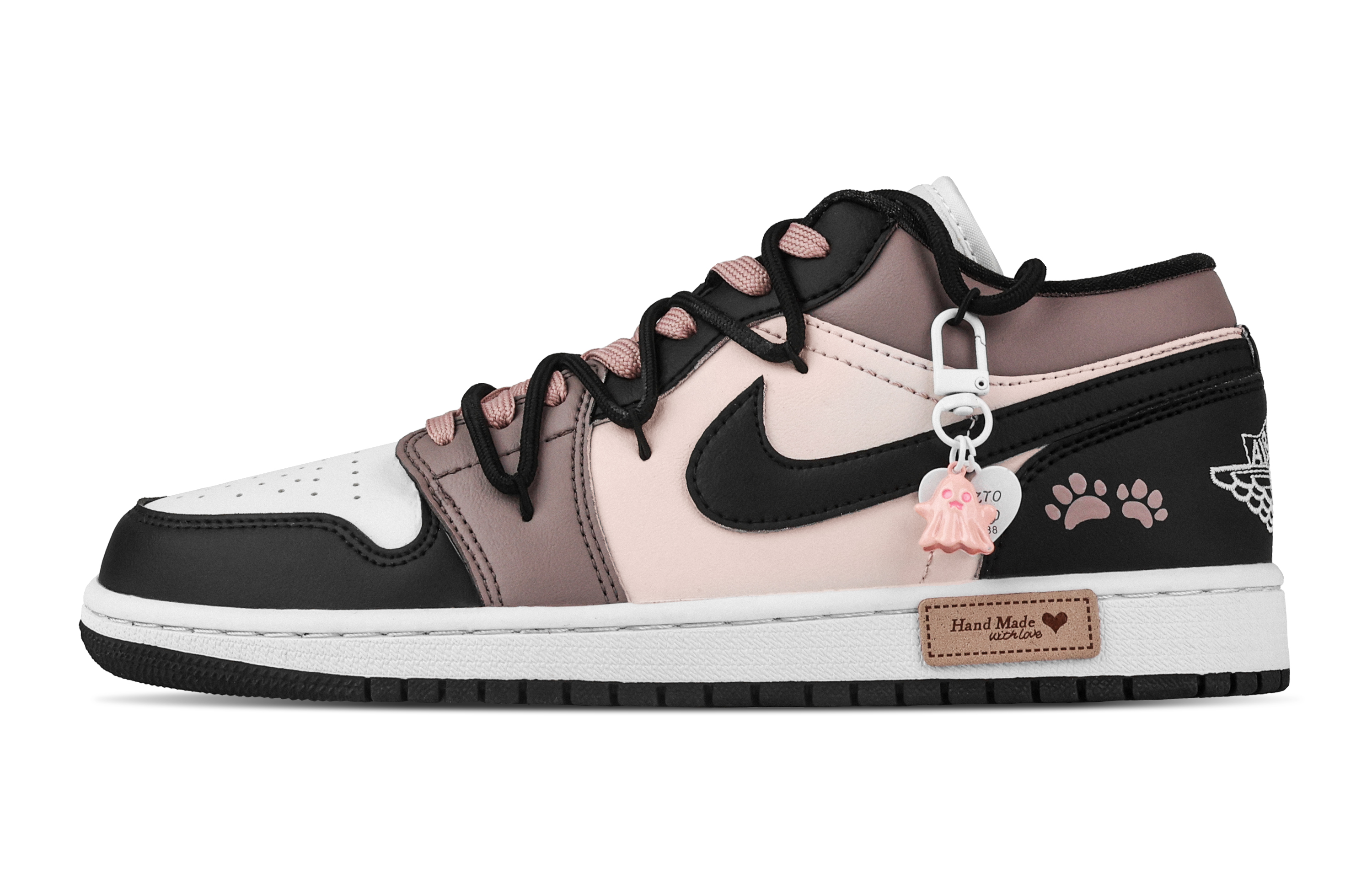 Jordan Air Jordan 1 Dense Cat Paw Abrasion Resistant Low top Vintage Basketball Shoes Unisex Black White Pink
