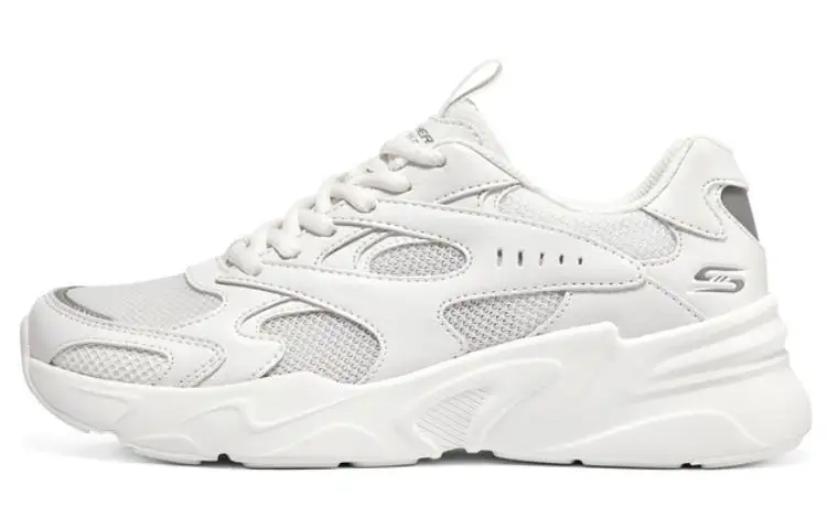 Skechers BOBS BAMINA Mesh, Leather Lace Up Low top Chunky Sneakers Women's White