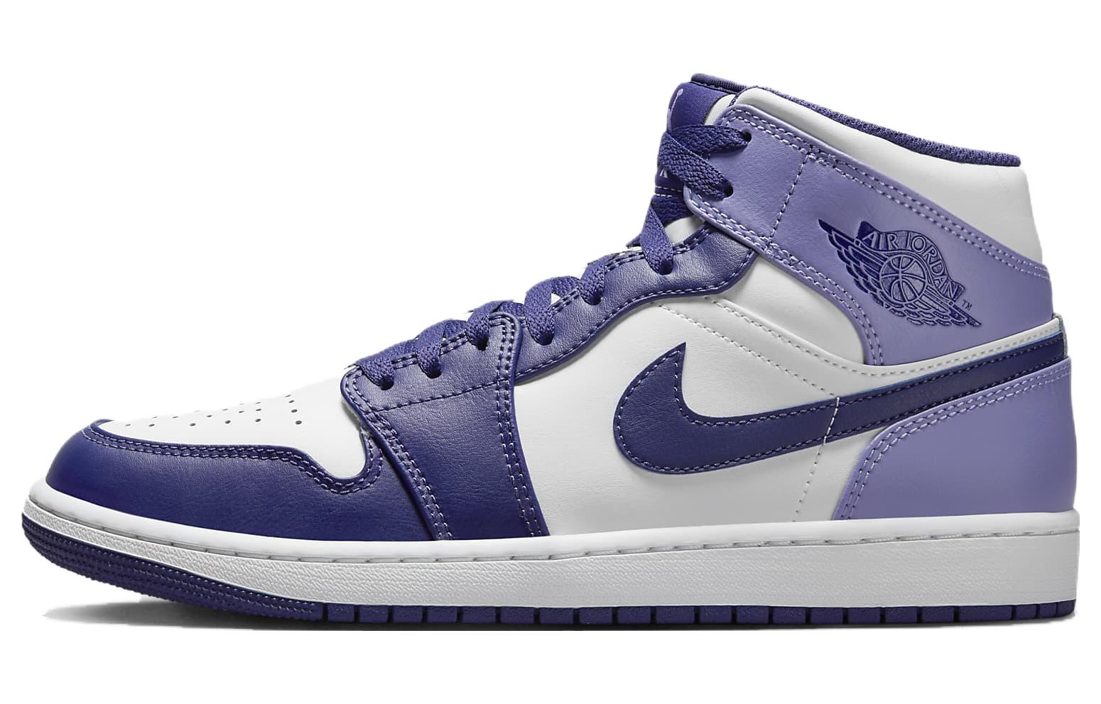 Jordan Air Jordan 1 Mid \"Blueberry\" Wear-resistant Mid Top Retro Basketball Shoes Men's White and Purple