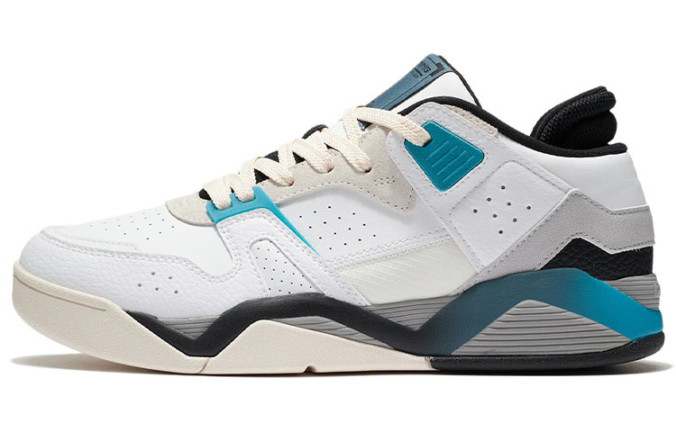 Li Ning Slip Resistant Abrasion Resistant Low top Vintage Basketball Shoes White Blue