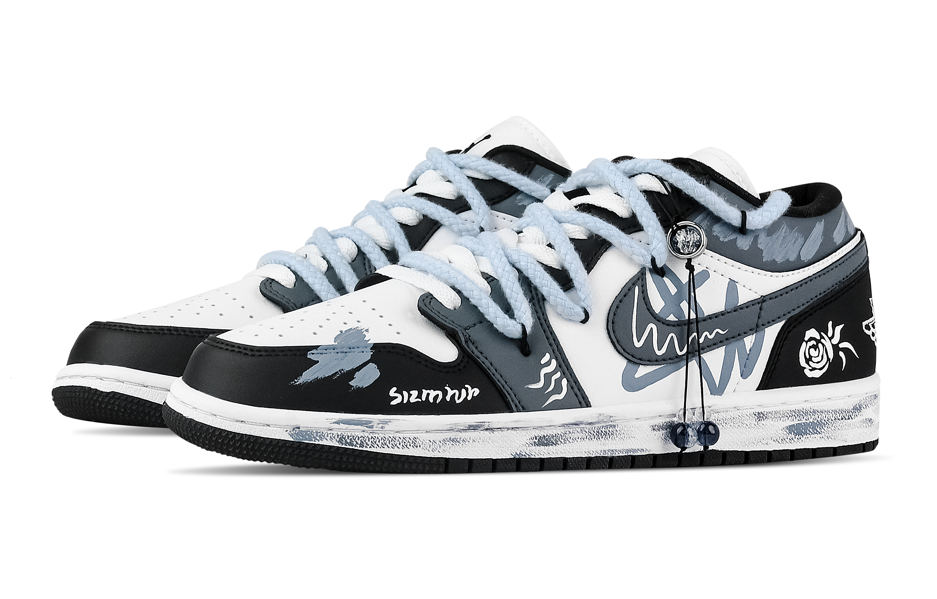 Jordan Air Jordan 1 Rose Low top Vintage Basketball Shoes Unisex Black White Blue
