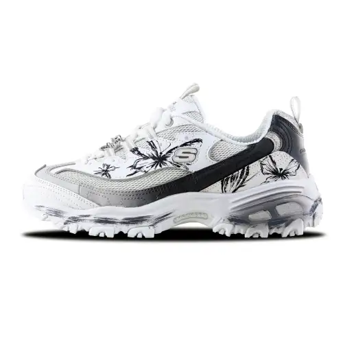 Skechers D'Lites 1.0 Butterfly Seal Slip Resistant And Breathable Low top Chunky Sneakers Women's White Gray Black