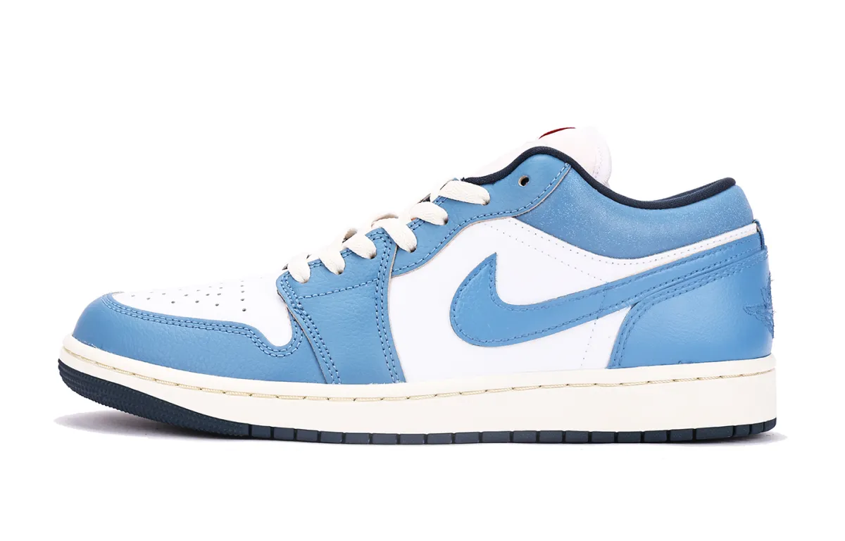 Jordan Air Jordan 1 Slip Resistant Abrasion Resistant Low top Vintage Basketball Shoes Men's White Blue