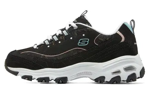 Skechers D'Lites Sparkling Rain Leather Trendy Abrasion Resistant Low top Chunky Sneakers Women's Black White