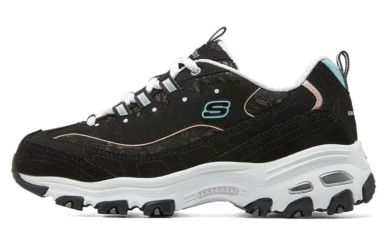 Skechers D'Lites Sparkling Rain Leather Trendy Abrasion Resistant Low top Chunky Sneakers Women's Black White