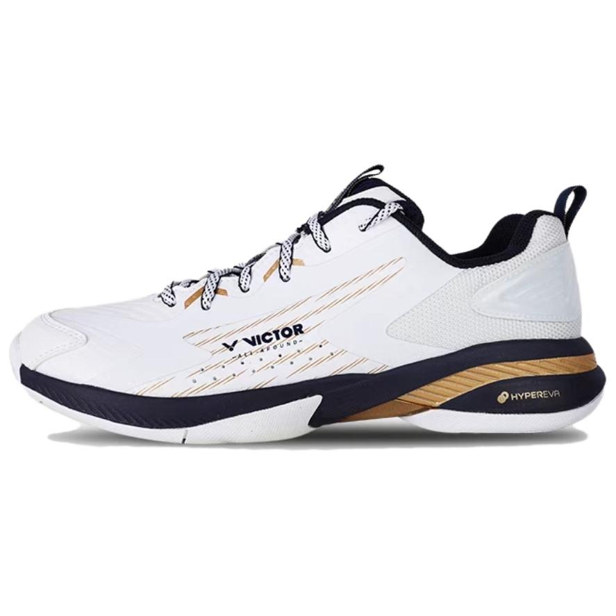 VICTOR 970TD Slip Resistant Abrasion Resistant Low top Badminton Shoes Unisex White Blue Gold
