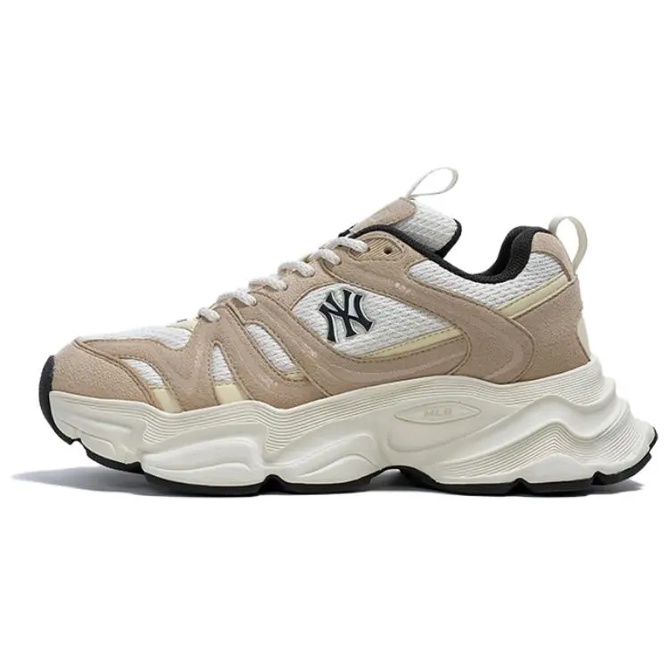 MLB New York Yankees Textile, Synthetic Leather Breathable Height Increasing Low top Chunky Sneakers Unisex Brown
