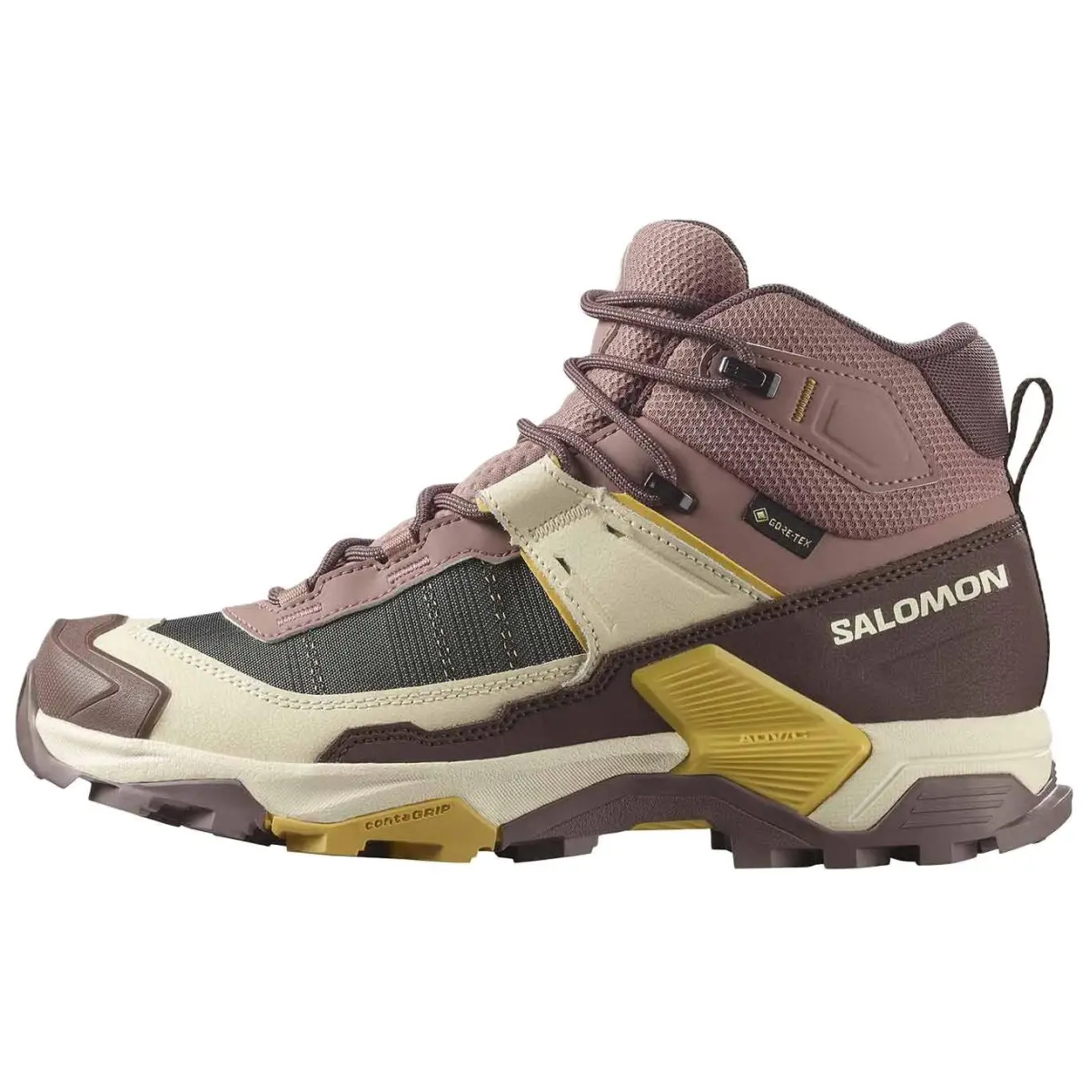 SALOMON X ULTRA 5 Fabric Waterproof And Breathable Lightweight Mid top Mountaineering Shoes Women's Beige Umber