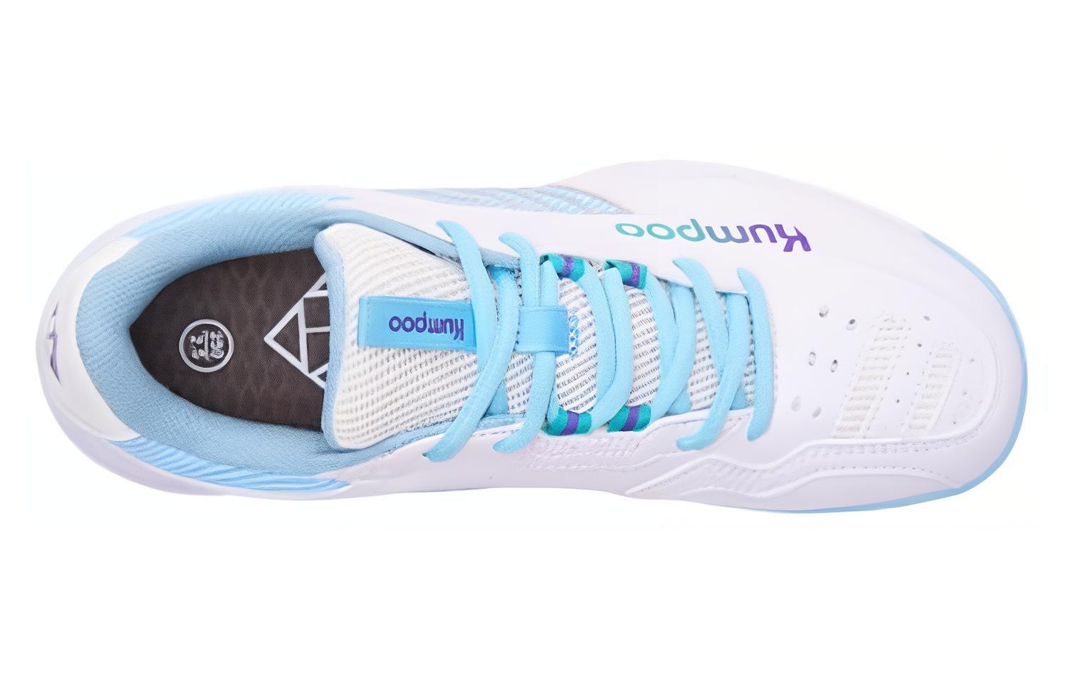 KUMPOO Eagle Claw Comfortable Round Toe Cushioning Breathable Lightweight Low top Badminton Shoes Unisex White Blue