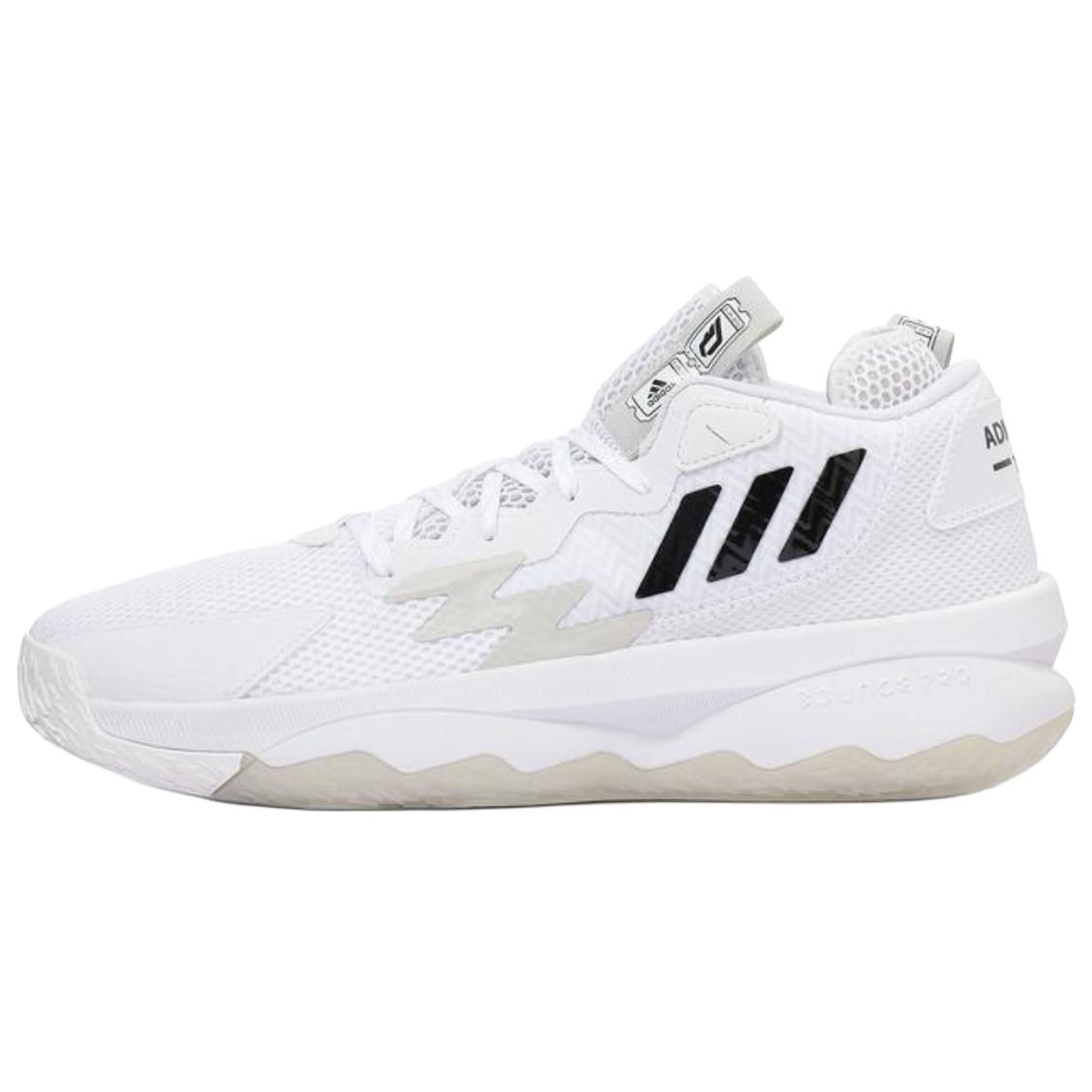 Adidas DAME 8 Lillard 8th generation round toe lace-up, shock-absorbing, non-slip, wear-resistant, wrapped support, mid-top, practical basketball shoes, men's style, white and black