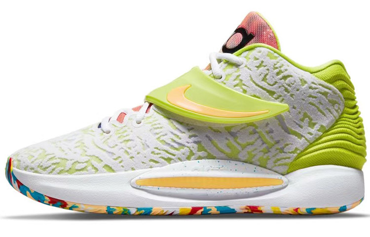 Nike KD 14 EP \"Cyber\" Round toe lace-up mid-top basketball shoes for men and women, white and green, domestic version