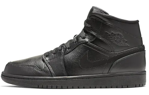 Jordan Air Jordan 1 Mid leather comfortable non-slip wear-resistant mid-top retro basketball shoes men's pure black