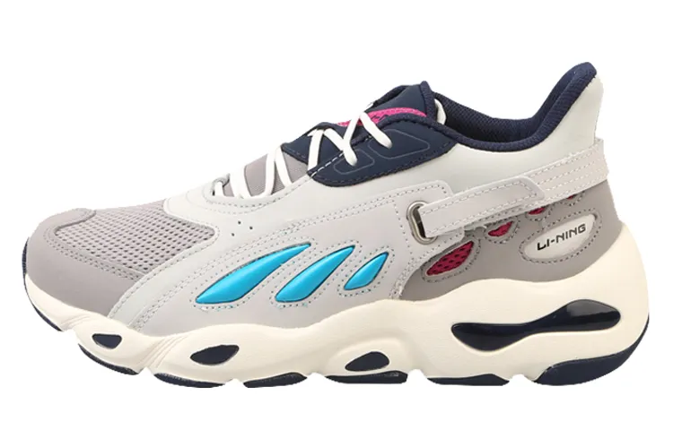 Li Ning Butterfly Non slip Lightweight Low top Chunky Sneakers Unisex Gray Blue