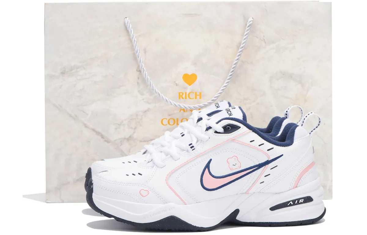 Nike Air Monarch 4 Slip Resistant, Abrasion Resistant, Height Increasing Low top Chunky Sneakers Unisex Pink Blue White
