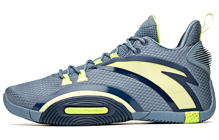 ANTA UFO3.0 Basketball Shoes Men's Low Top Checkerboard Gray/Coastal Blue/Neon Green