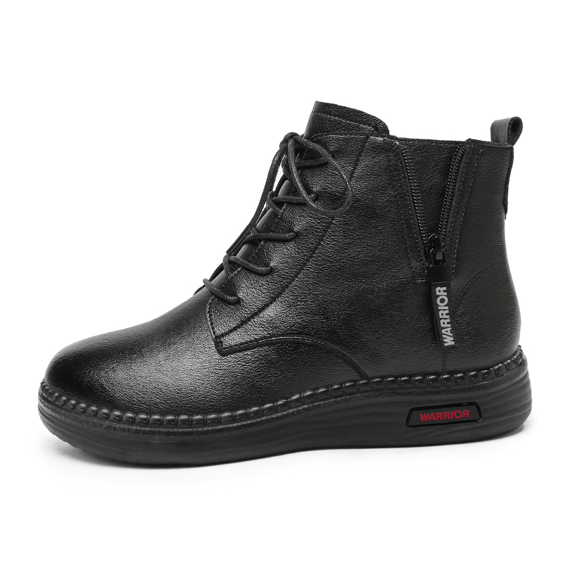 Warrior, demi-season fashionable universal comfortable keep warm wear-resistant non-slip fleece winter low boots, for middle age, soft sole, simple and elegant design