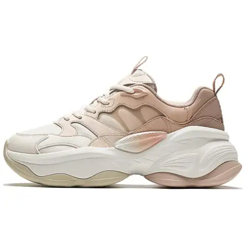 Anta Life Collection Slip Resistant Abrasion Resistant Low top Chunky Sneakers Women's White Beige Brown
