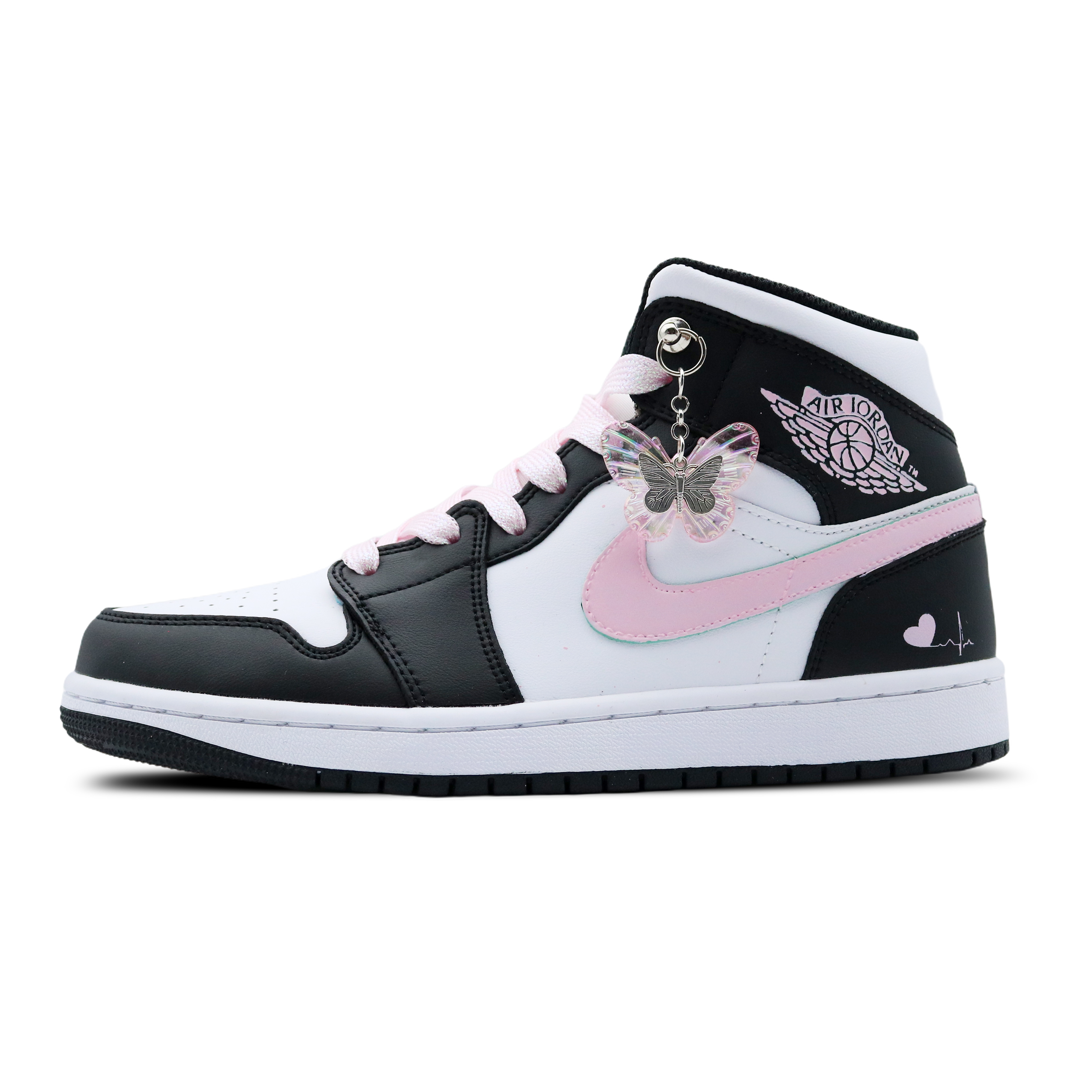 Jordan Air Jordan 1 Leather Cushioning, Wear Resistant High top Vintage Basketball Shoes Women’s Black Pink White