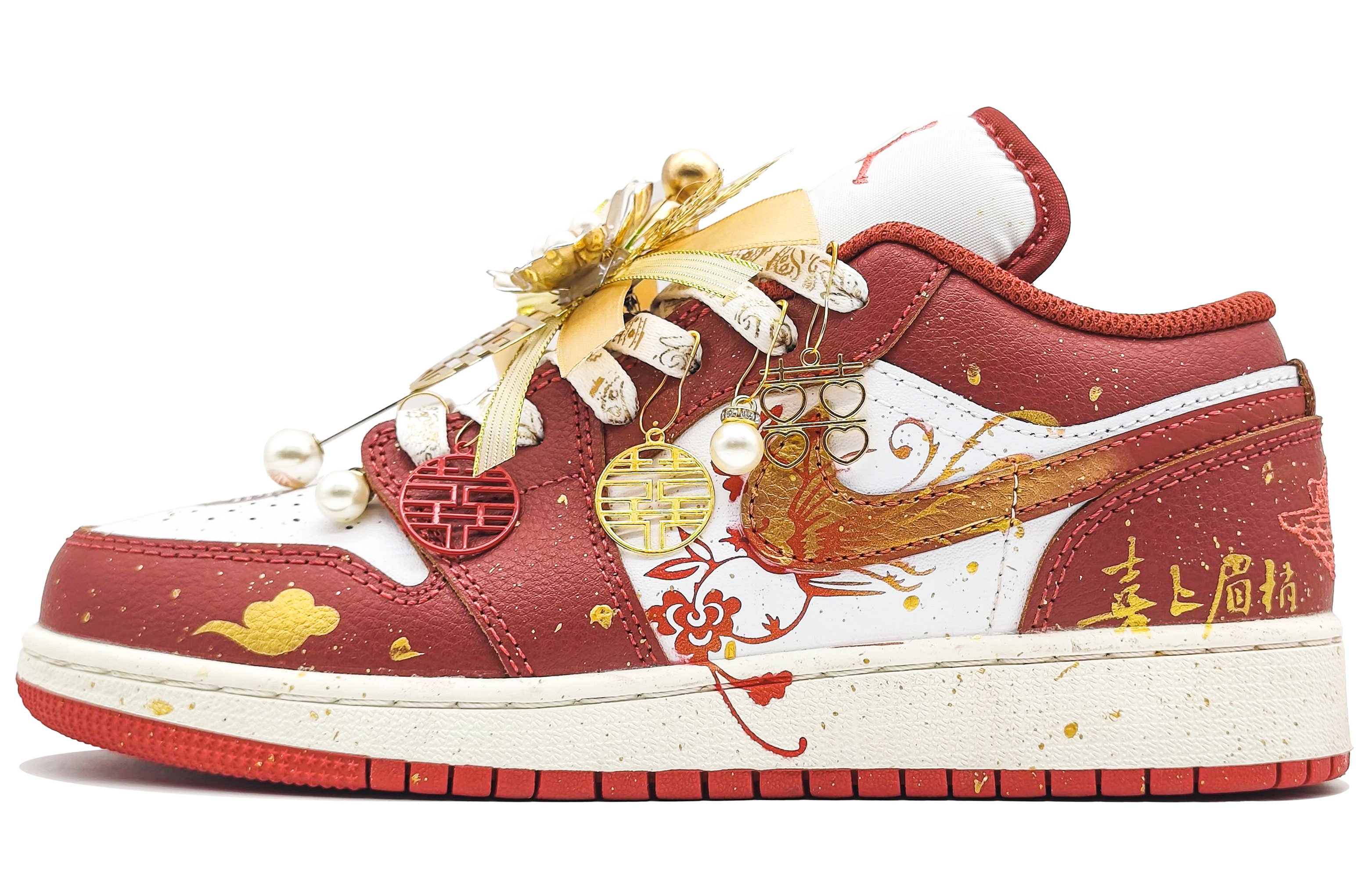 Jordan Air Jordan 1 Abrasion Resistant Abrasion Resistant Low top Vintage Basketball Shoes Unisex Joyful Red