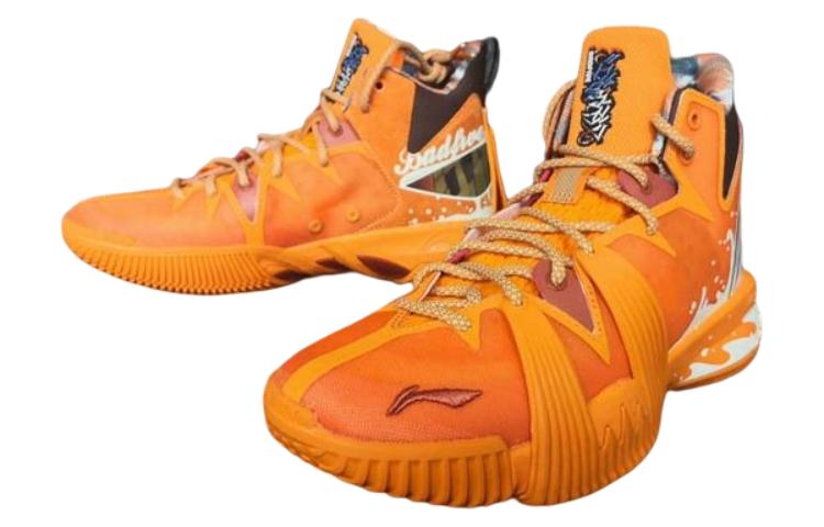 Li Ning Badfive 1 Badfive Slip Resistant Abrasion Resistant Mid top Basketball Shoes Men’s Orange