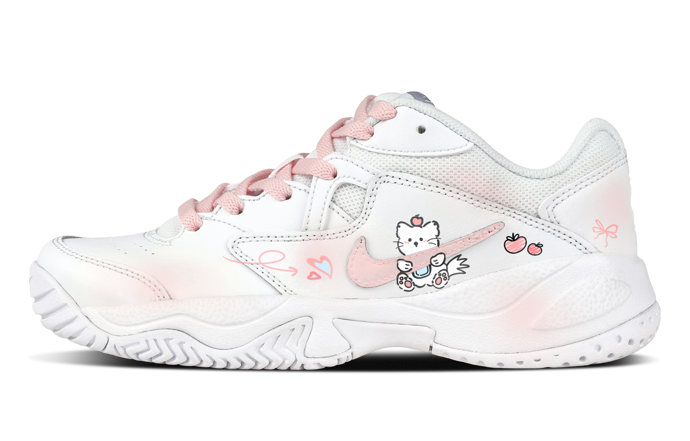 Nike Court Lite 2 Pink Kitten Textile, Synthetic Leather Abrasion Resistant Low top Tennis Shoes Women’s Pink White