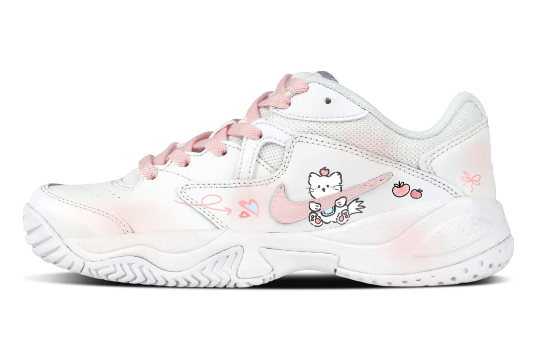 Nike Court Lite 2 Pink Kitten Textile, Synthetic Leather Abrasion Resistant Low top Tennis Shoes Women's Pink White
