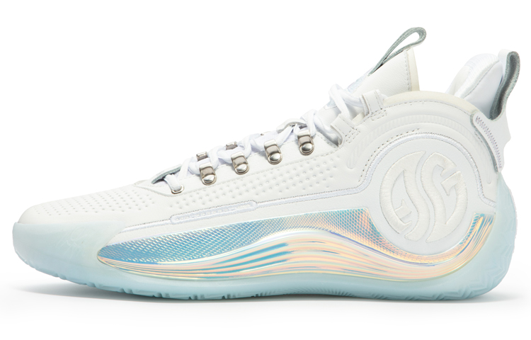 361° AG4 Lux Silver Ice Blade Cushioning Slip Resistant Abrasion Resistant Mid top Basketball Shoes Men’s White Blue