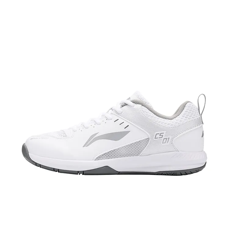 Li Ning Light Feather Cushioning Abrasion Resistant Breathable Lightweight Low top Badminton Shoes Unisex White Silver