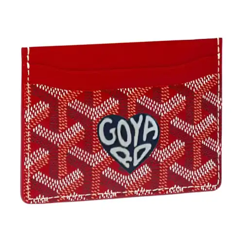 GOYARD Saint Sulpice Canvas With Leather Dog's Teeth Card Holder Card Holder Unisex Red & Dark Blue Small Heart